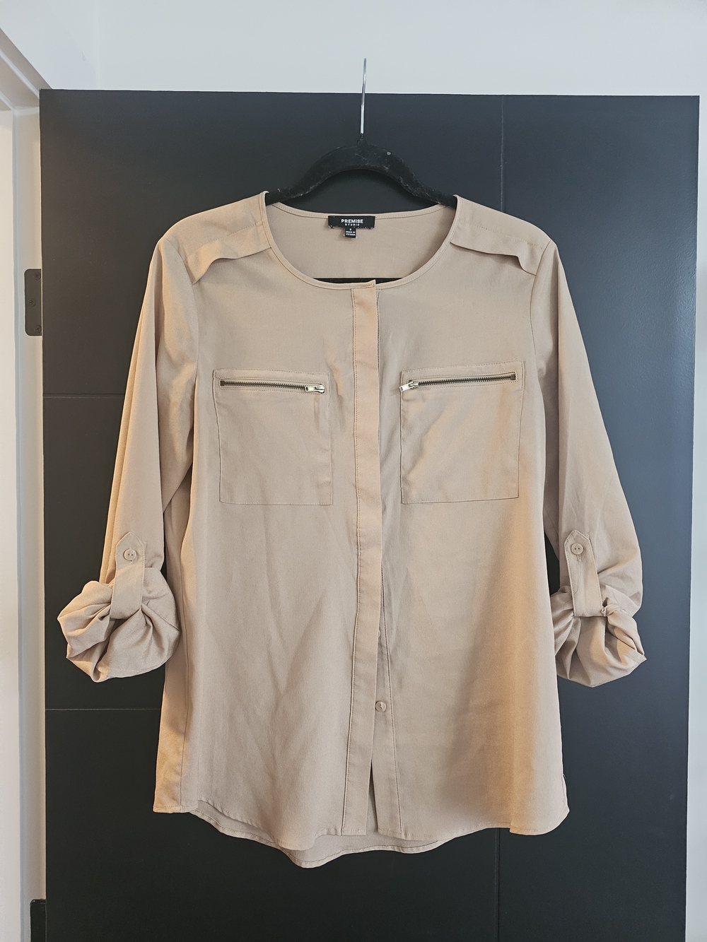 Premise Tan Utility Button-Tab Pocket Blouse